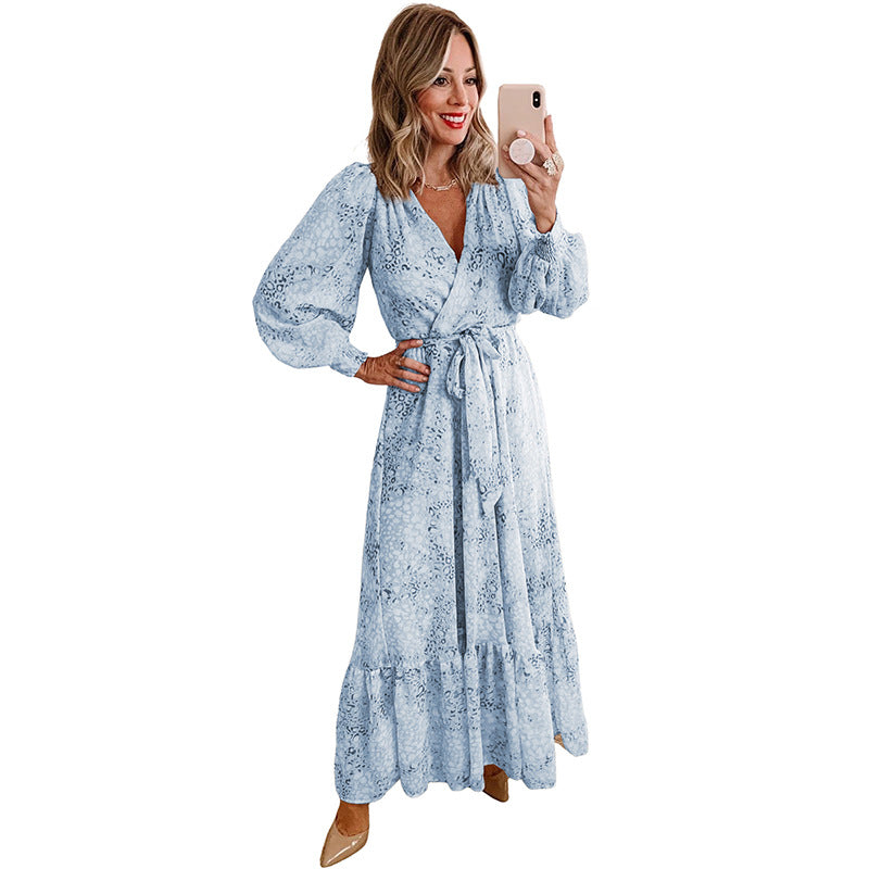 Leopard Print Long Sleeve Dress Women