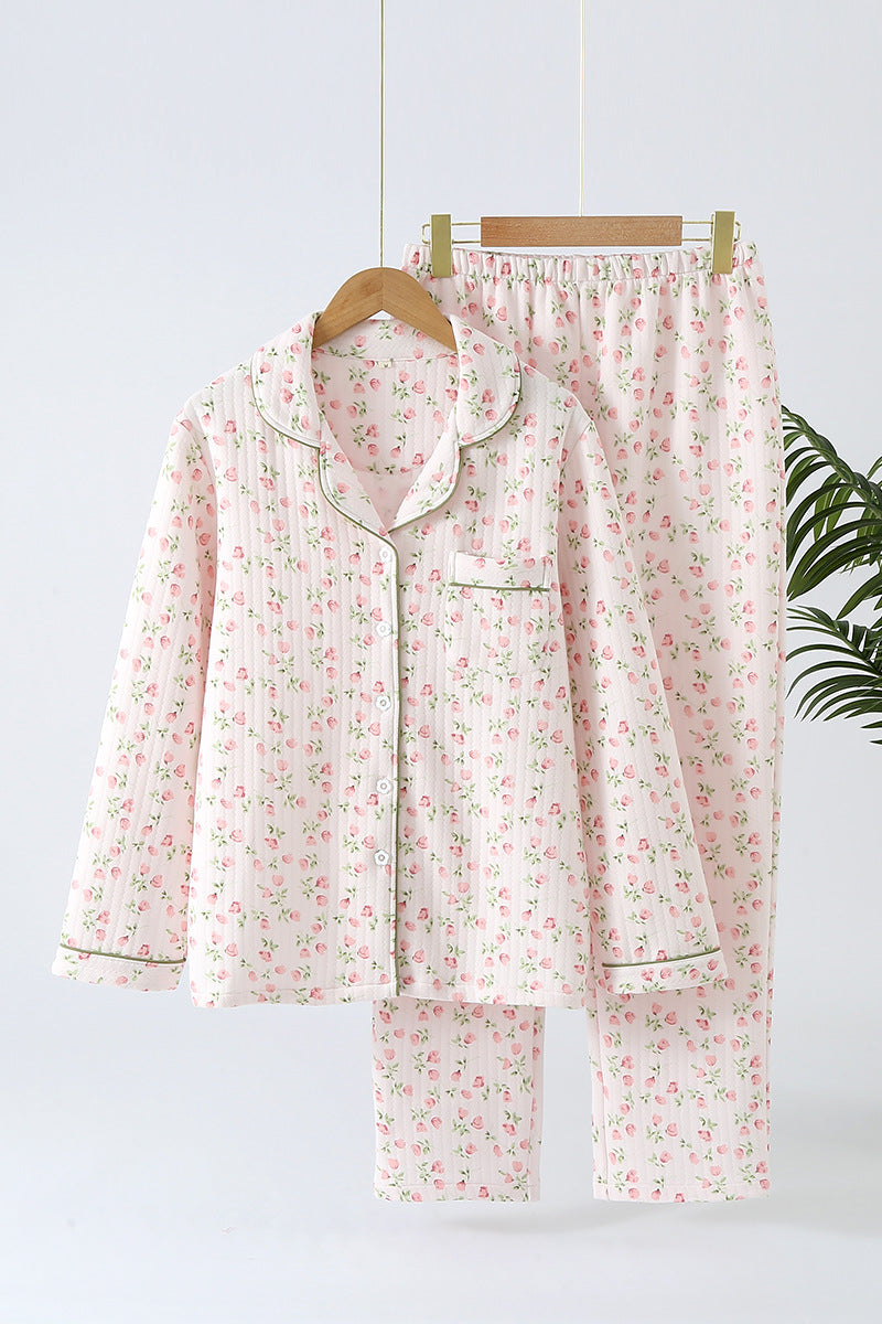 Women's Fashionable Warm Lapel Homewear Pajamas Suit