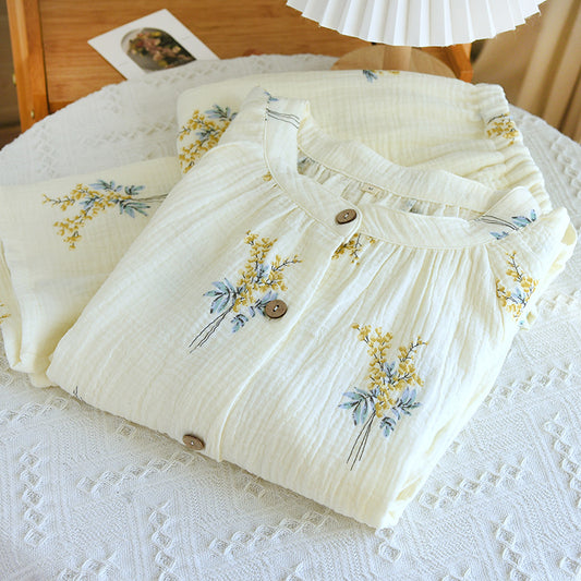 New Cotton Yarn Washed Cotton Crepe Summer Linglan Long-sleeve Suit