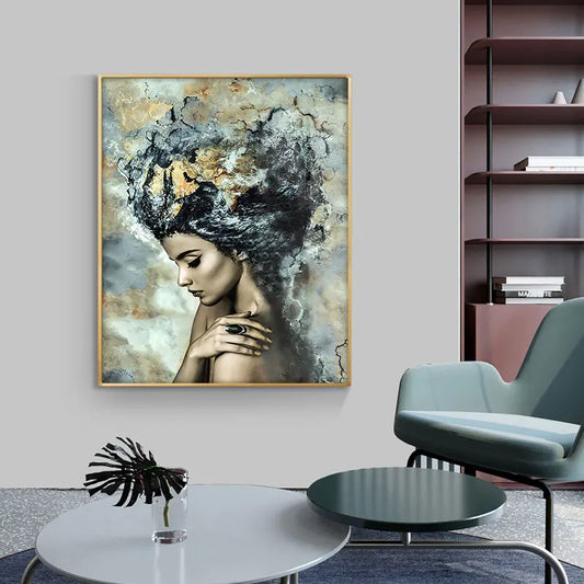 Portrait Wall Art Canvas Painting Posters and Prints Wall Art Marble Girl Picture for Living Room Home Decor