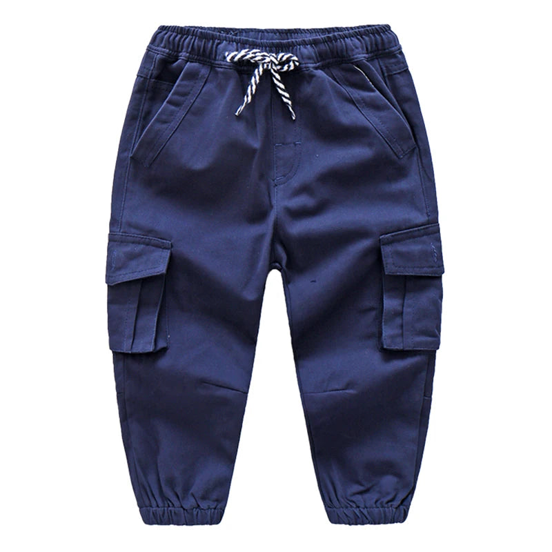 Spring Autumn Casual 3 4 6 8 10 Years Children's Solid Trousers Big Pocket Drawstring Long Cargo Pants For Kids Baby Boys