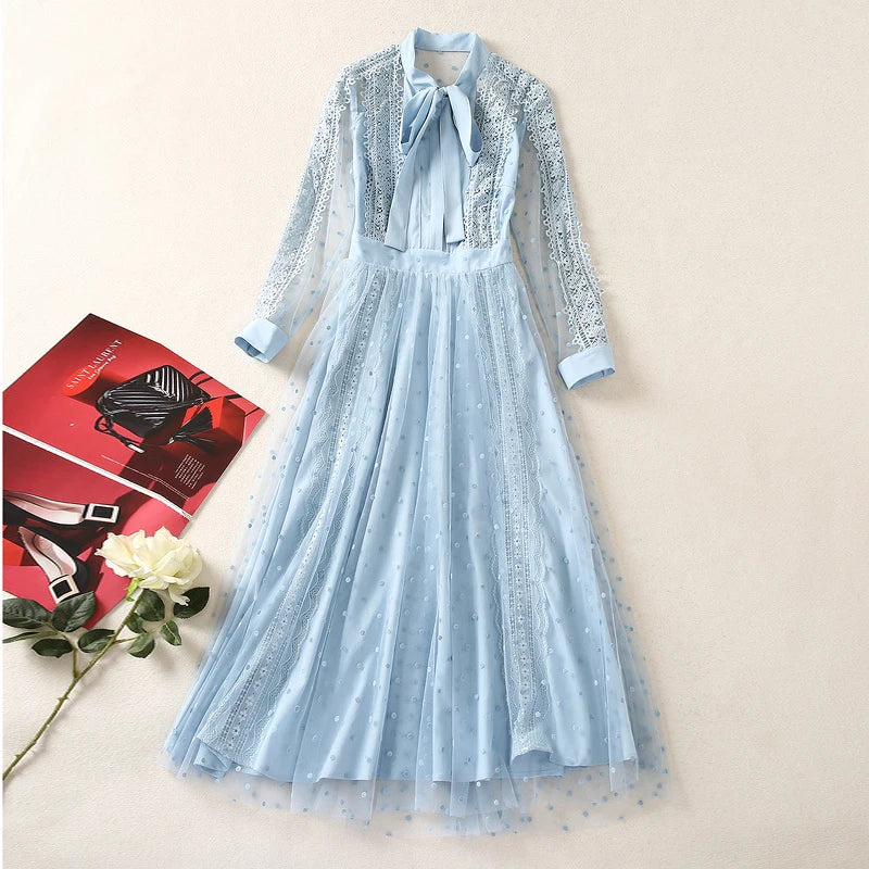 Princess High Quality New Women'S Party Sexy Casual Vacation Vintage Elegant Chic Embroidery Unique Celebrity Lace Midi Dress