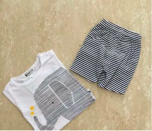 Spring Autumn Babe Boys Girl Clothing Sets Long Sleeved Cotton Elephant T-shirt Striped Pants Baby Boy Clothes Set