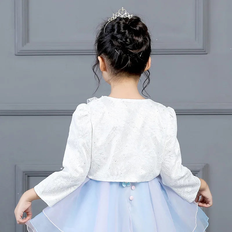 Embroidered Autumn Kids Girl Coat Spring Long Sleeve Lace Flower White Short Jacket For Birthday Party Baby Girls Outerwear