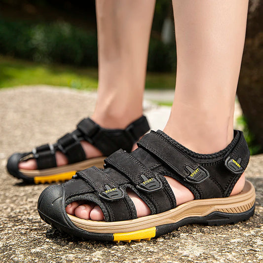 Men's Sandals Genuine Leather Casual Men's Shoes Outdoor Comfortable Breathable Beach Sandals Roman Fashion Sneakers
