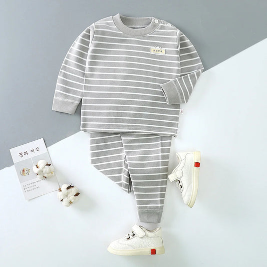 New Kids Boys Girls Pajama Sets Striped Long Sleeve O-Neck T-Shirt Tops with Pants Toddler Autumn Warm Sleeping Clothes Set kids girls boys toddlers