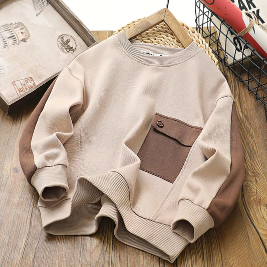 New Autumn Sweatshirt Boys Patchwork Cotton Pullover Fashion Clothes Tops Spring Big Kids Long Sleeves Coats Fall 4-14 Year