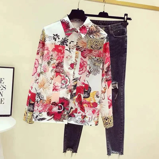 Luxury Blouses Women Vintage Satin Tops Chiffon Long Sleeve Casual Blouse Shirts