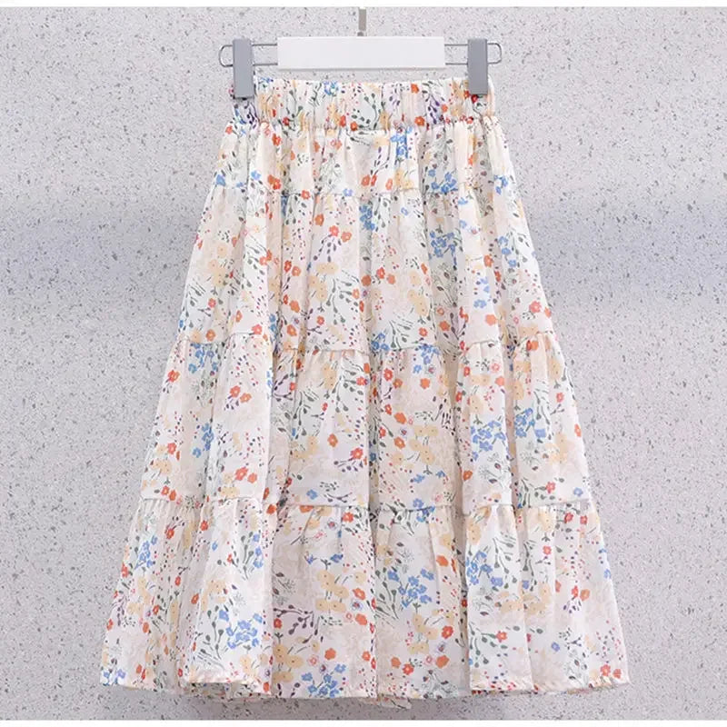 Kids Girls Floral Print Skirts New Arrival Children Casual Chiffon Skirts Teenage Girls Princess Clothes Student Beach Wear