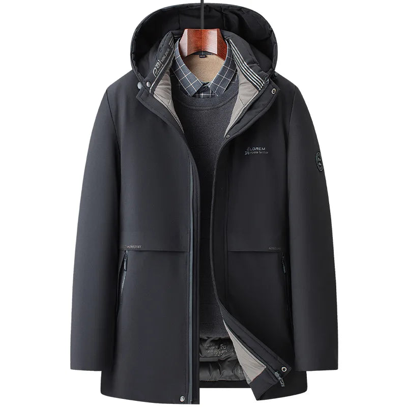 Men's Winter Mid-Long Coat Warm Papa Jacket Graphene Liner Thick Coat Hat Detachable Long Jacket Business Jacket
