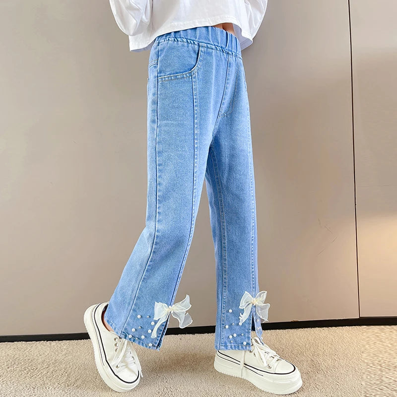 Children Clothing Pants for Girls Jeans Teenagers Cute Bow Trousers Spring Autumn Baby Kids Clothes Jeans 4 5 6 7 8 9 10 12 14 Y