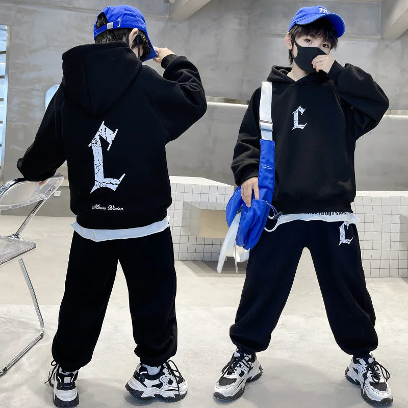 Spring Autumn Kids Clothes Boy 2Pcs Sets Sports Suit Children Tracksuit Boys Long Sleeve Letter Hoodies Pant Suit for Boy 5-15Y