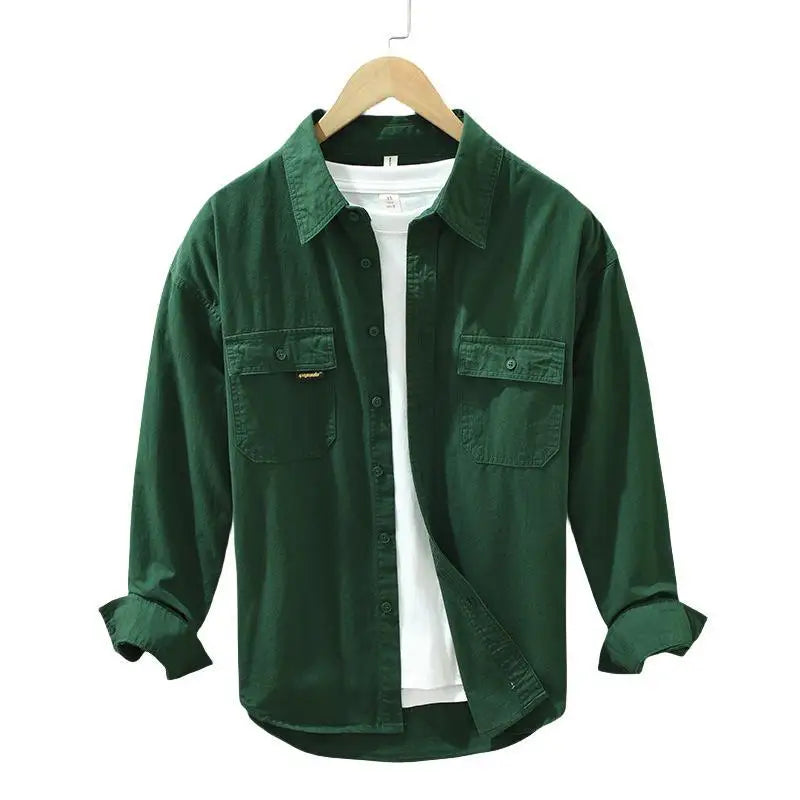 Men's Cotton 100% Pockets Business Casual Shirts For Men Outdoor Slim Fit Clothes Tops