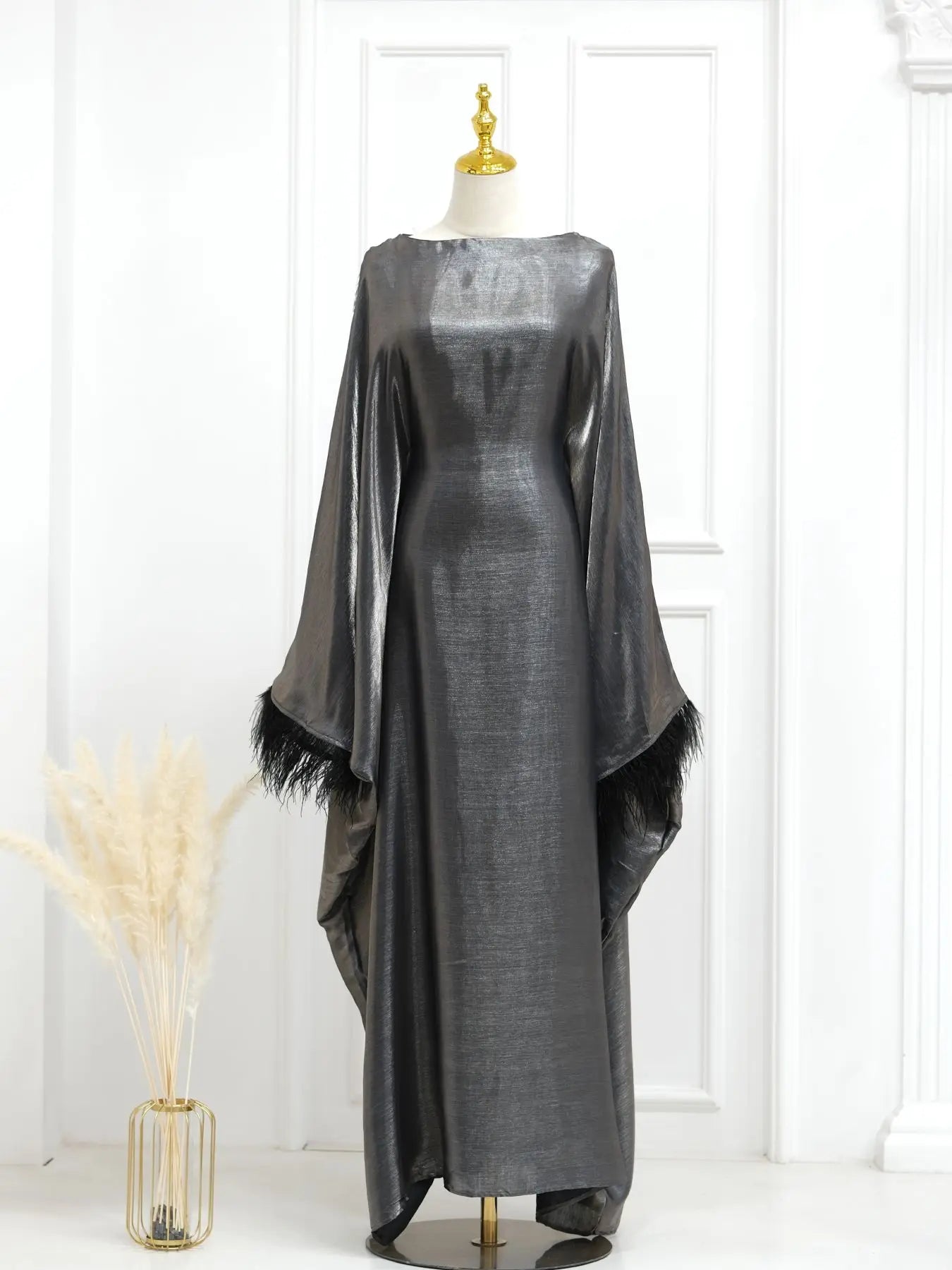 woman Abaya Djellaba Muslim Dress Full Length Feather Tassels Abaya Scarf Muslim Islam Robe