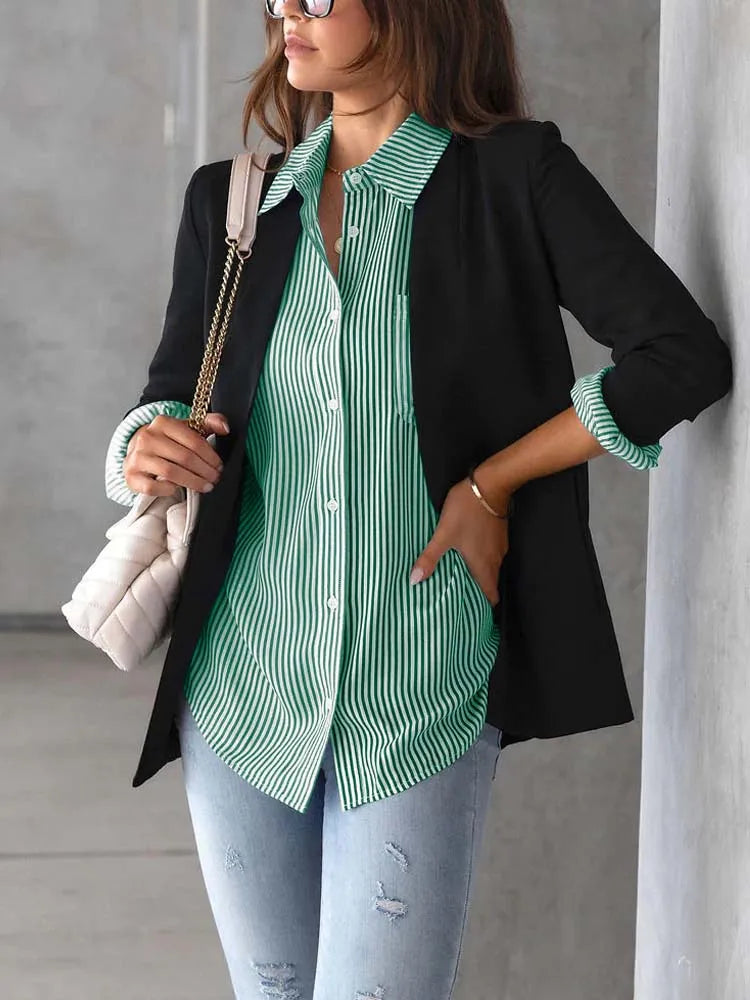 Striped Shirt, Button Up Shirts Female Loose Casual Long Sleeve Shirt Blouses for Women