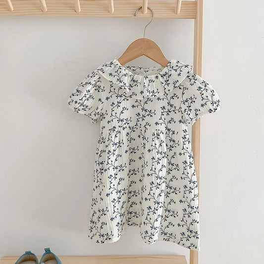 New Summer 2-6Yrs Baby Girls Princess Dress Short Sleeved Cotton Floral Printing Kids Party Dresses Children Clothing kids girls toddlers