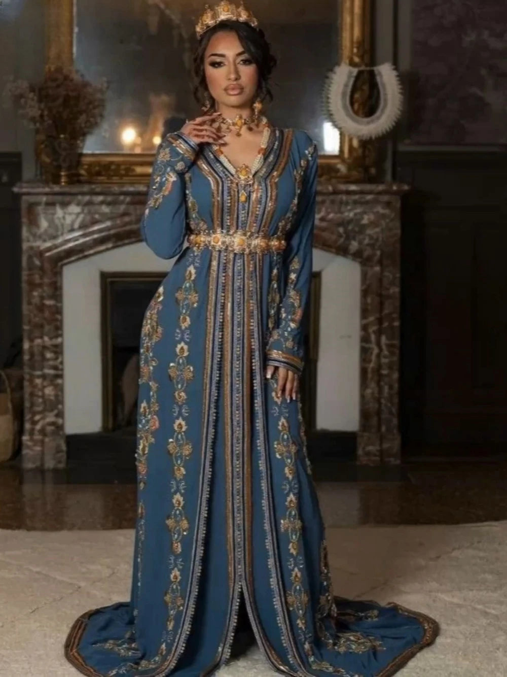 woman Evening Dresses Stunning A-line Bridal Dress Caftan Beaded Appliques Floor-length Plus Size Gown Robe De Mariée