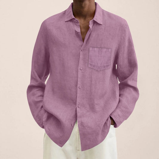 Men's Casual Cotton Linen Shirt Turn Down Collar Solid Long Sleeve Loose Top Spring and Autumn Handsome Fashion Shirts