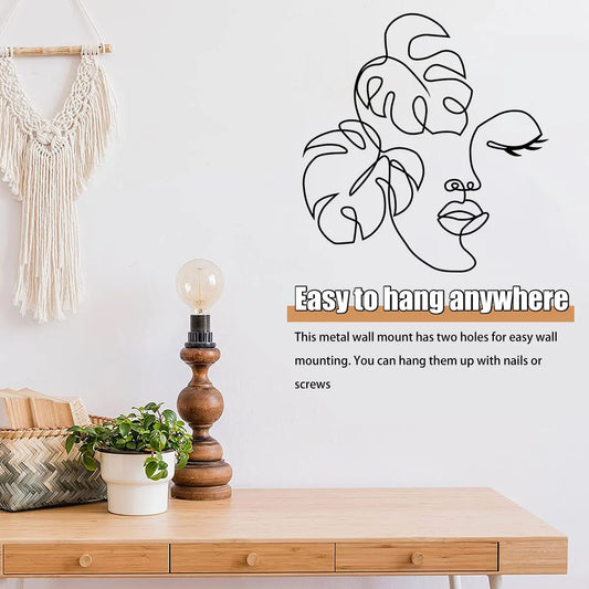 Metal Wall Art Woman Face Metal Art Minimalist Abstract Girl Face Line Art Wall Durable Rust-Proof Abstract Modern Female Face