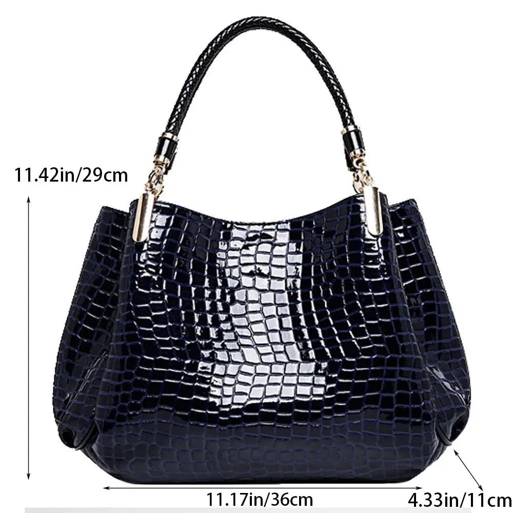 Women's Bag Large Capacity Tote Daily Commute Women's Shoulder Bag Crocodile Print Bright Face Handbag