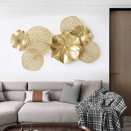 Nordic Creative Light Luxury Style Iron Art Decoration Golden Metal Large Wall Ornament Simple Hanging Pendant Home Accessories