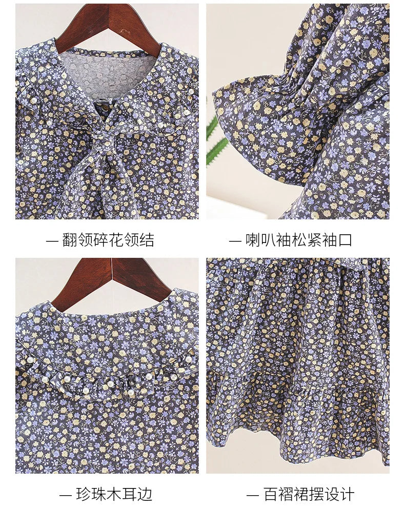 Girls autumn spring sailor New Children Casual Princess Teenager floral lace cotton long dress