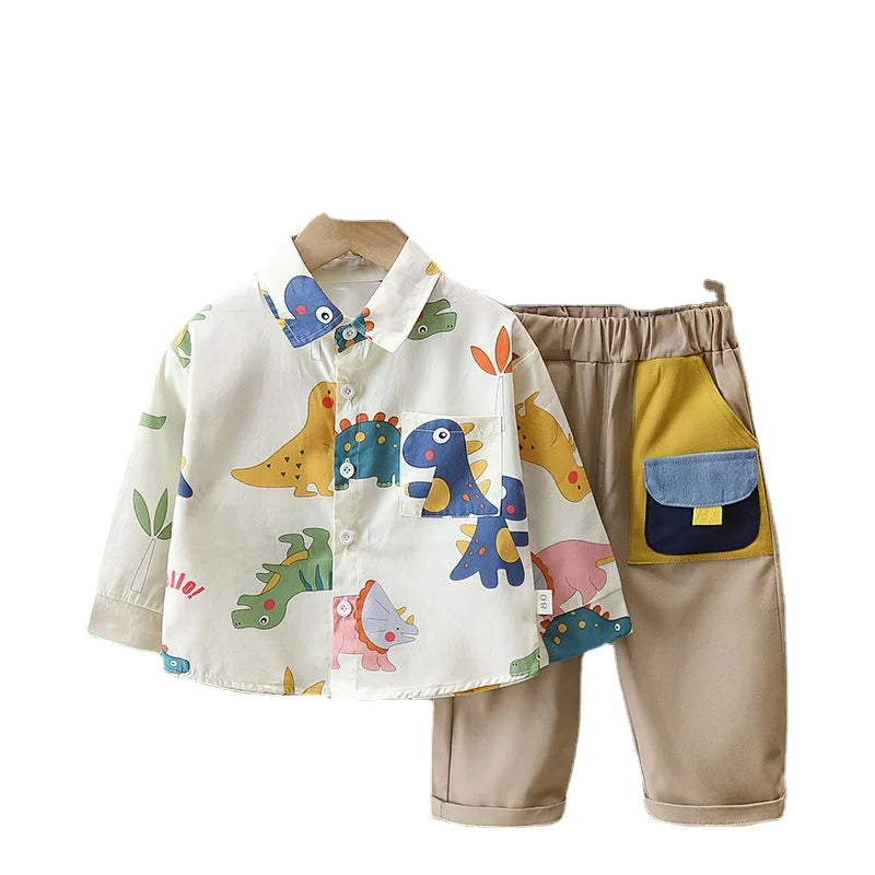 Autumn Spring Baby Boy Fashion Formal Clothing Kid Suits Set Plaid Shirt Pants 2pcs Children Clothes Sets