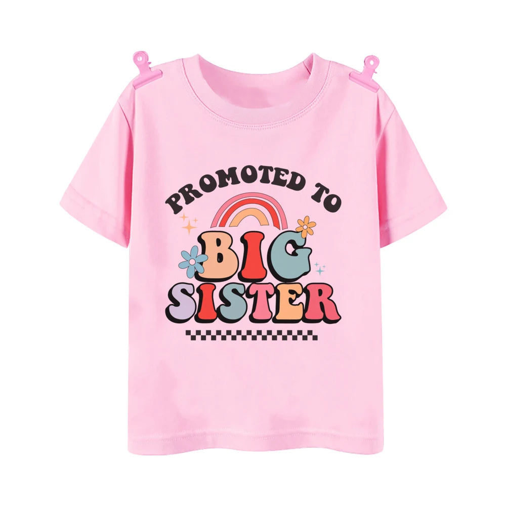 Promoted To Big Sister Rainbow Printed Baby Announcement T Shirt Girls T-Shirt Children Tops Toddler Tshirt Summer Clothes Tee