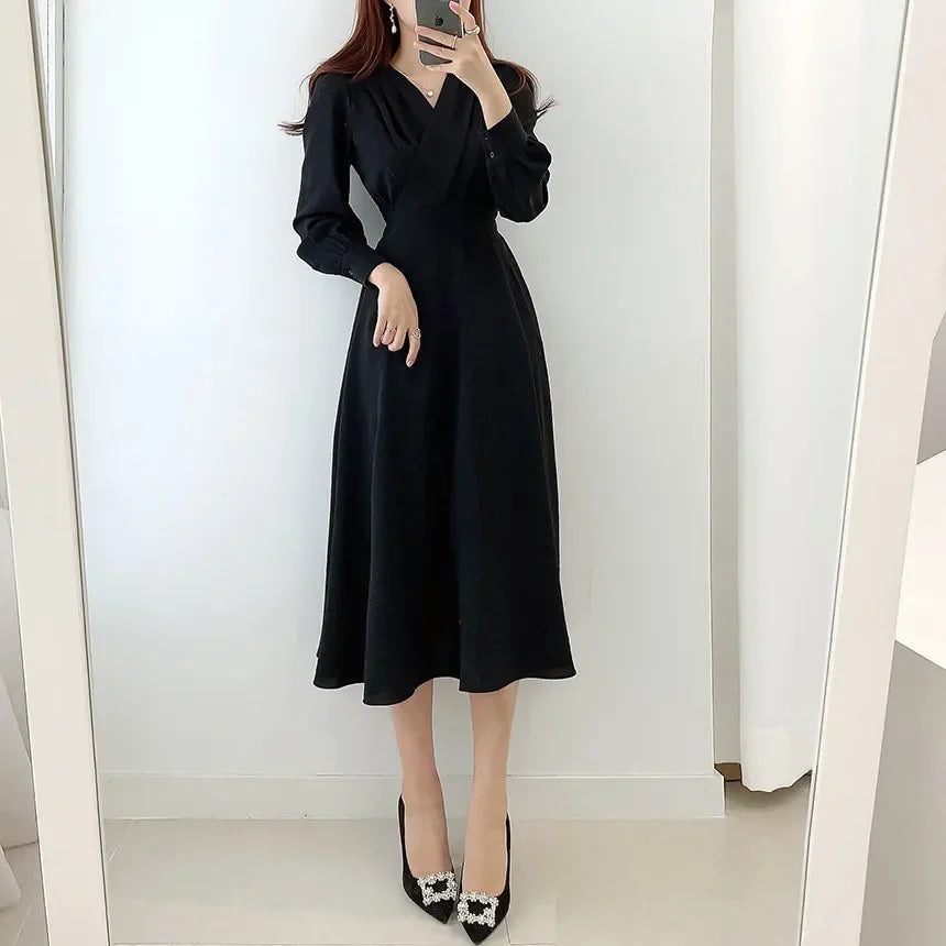 Elegant Office Shirt Dress VONDA Women Summer Puff Sleeve Waist-in Design Midi Sundress Elegant Casual Pleated Robe Femme