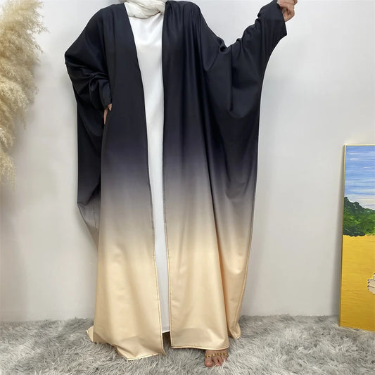 Middle East Muslim fashion new hot Dubai cardigan robe Arab Turkey long-sleeved gradual change dress dress Islamic women loose