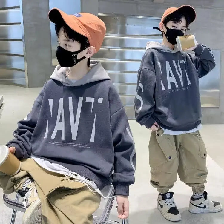 Boys Loose Pullover Hoodie Clothes for Teens Fashion Spring Autumn Boys Sweatshirt Hoodies Casual Streetwear kids