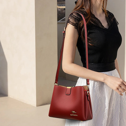 Luxury High Quality Leather Women's Handbag Purses 3 Layers Multifunctional Ladies Shoulder Messenger Bags Sac Femme