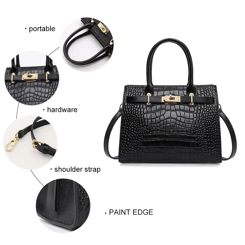 Women's Handbag Crocodile Pattern Square High end Feeling Silk Scarf Cowhide Bag