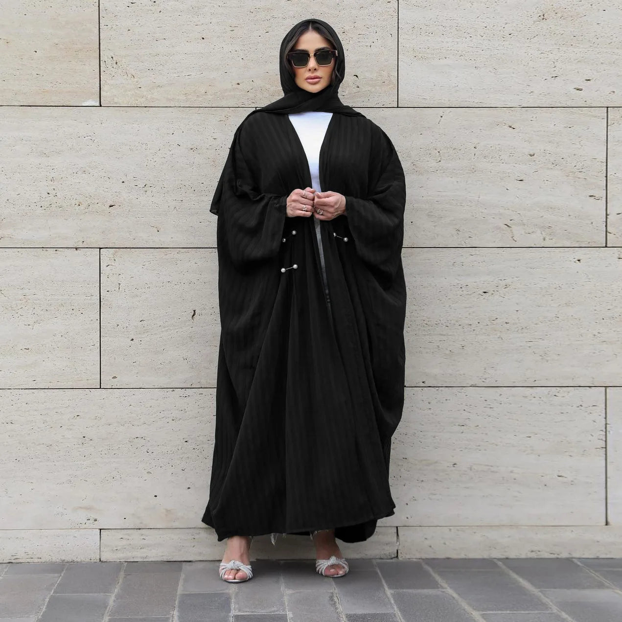 Abaya Cardigan Muslim Coat Open Abayas for Women Stripes Kimono Outwear Islam Modest Outfit Tunic