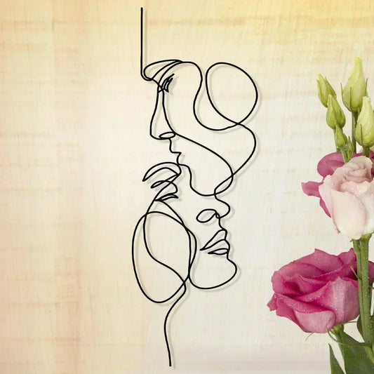 Metal Wall Art Minimalist Facial Line Wall Hanging Decor Abstract Iron Wall Sculpture Modern Black Home Decoration Crafts