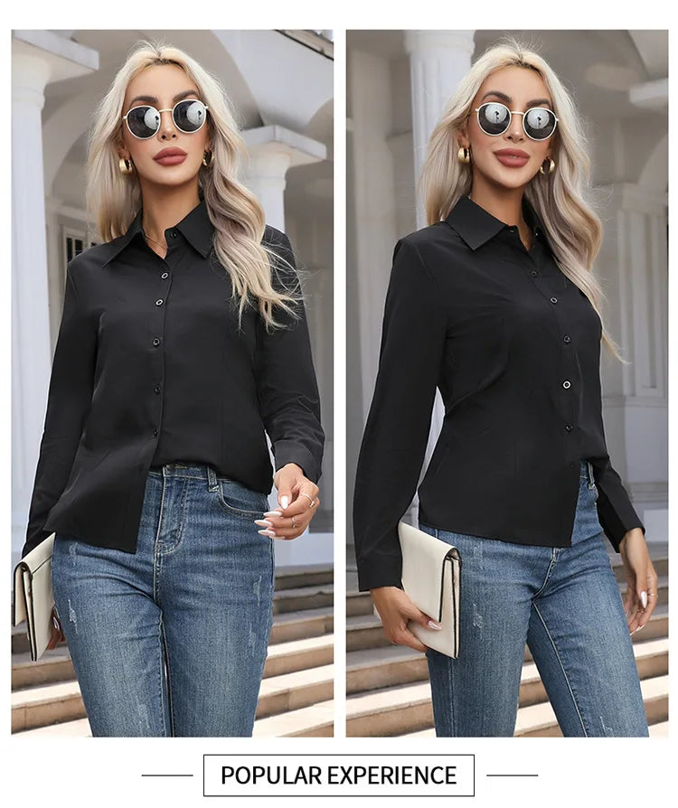 White Shirt Women Button Up Shirt Long Sleeved Blouse Tops Oversized Business Shirt