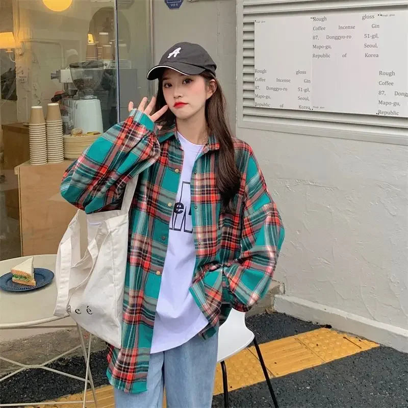 Women Shirts Spring and Fall Plaid Buttons Long Sleeve Blouse Casual Loose Vintage Style Shirt Female Versatile Jacket for Woman