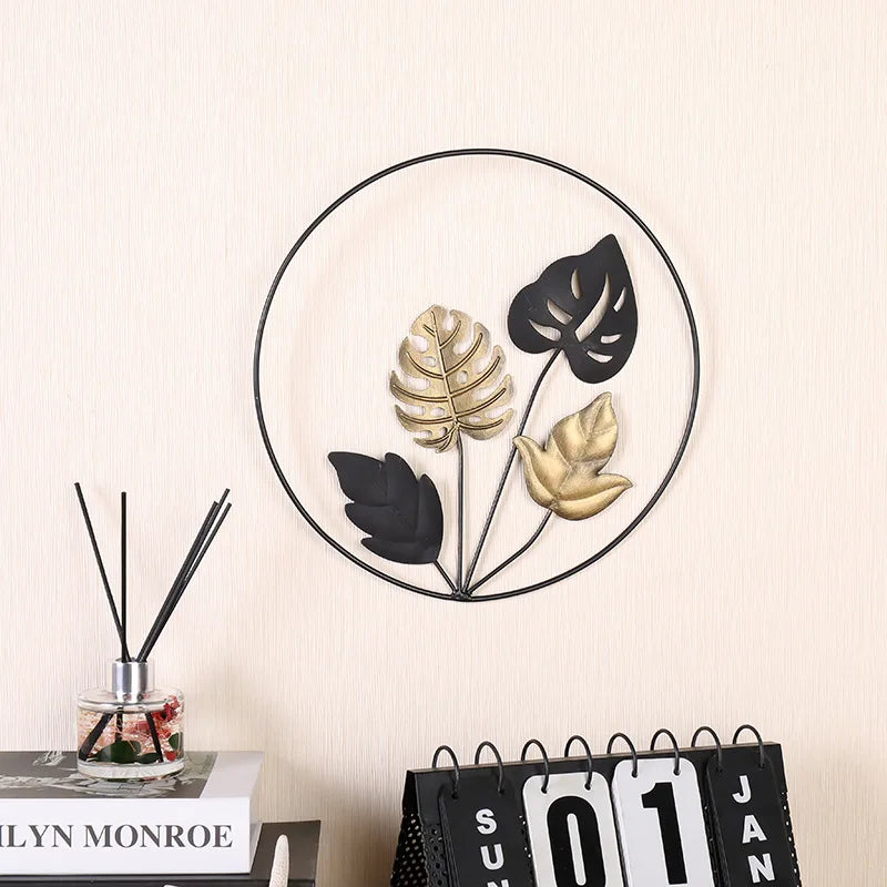 Metal Wall 2pcs Decor Leaf Sculptures Decorative Wrought Iron Wall Hanging Sofa Background Arts Creative Wall Crafts Decoration