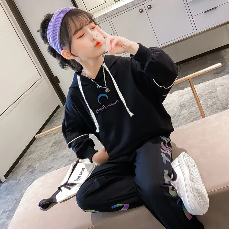 autumn winter teenager kids girl Clothes portrait Hoodie tracksuit sweater Shirts + leggings pants