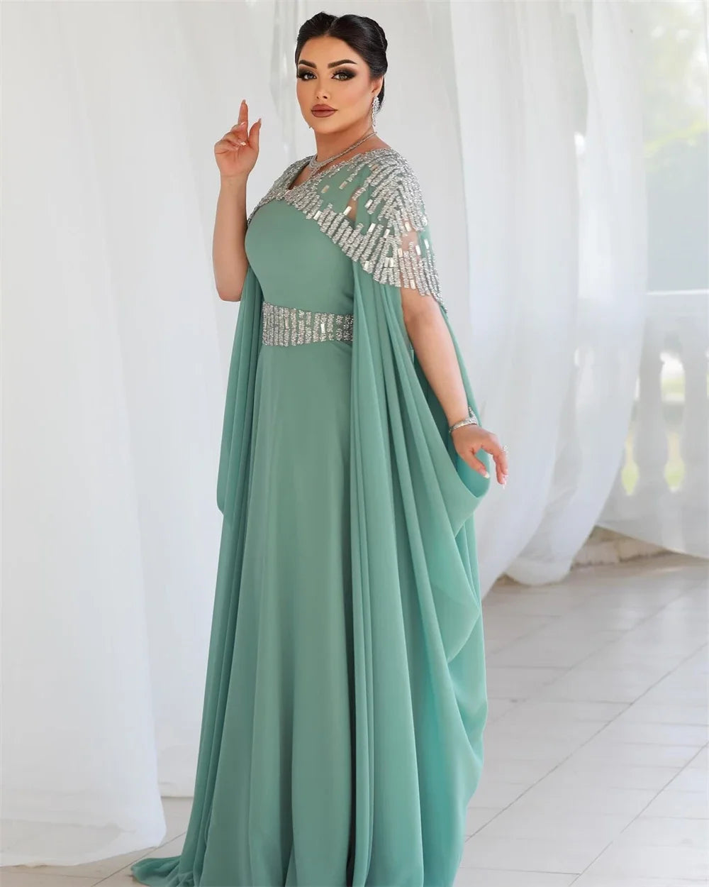 V-neck Sheath Quinceanera Celebrity Sequin Draped Chiffon Prom Dresses evening dresses woman elegant robes de cocktail