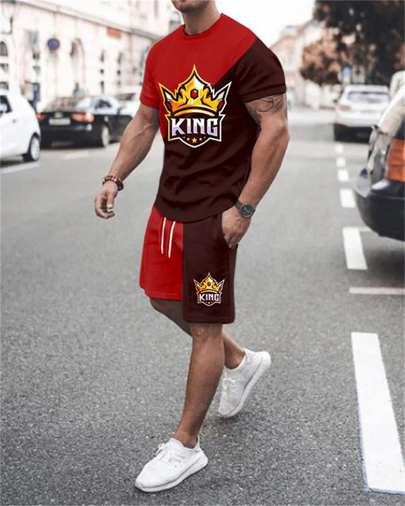 Casual Men's T-shirt Set Sportswear For Male Oversized Clothing Short Sleeve Shorts Suit Men T-shirt Suit Summer Beach Shorts