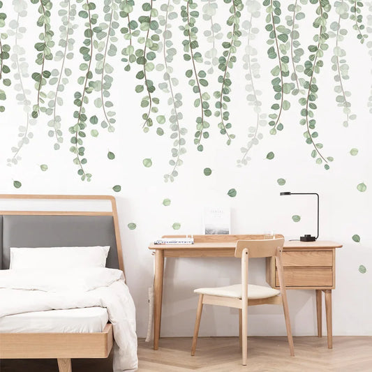LuanQI Plants Wall Stickers Green Leaves Fujiman Wall Decals Wall Paper DIY Vinyl Murals for Kids Bedroom Living room Decoration