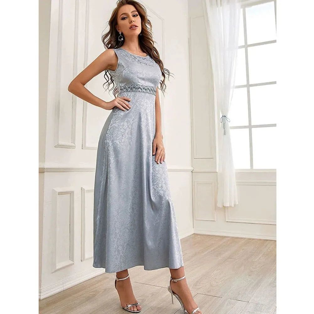 Gray Embroidery Muslim Matching Set Kimono Cardigan Open Abaya Women Maxi Dress Islamic Jalabiya Ramadan Eid Outfit Robe