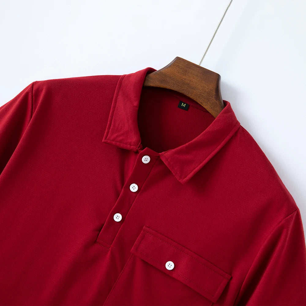Men High-Quality Casual Sports Suit Fashion Solid Color Short-Sleeved Polo Shirt Straight Pants Suit Two-Piece Set