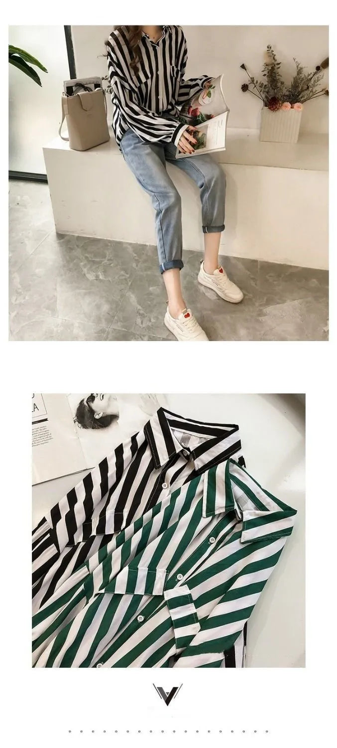 Women Shirts Blouses Loose Striped Female , Casual Blosue