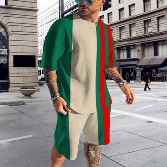 New Summer Men’s Tracksuit Solid Color T-shirt+Shorts Fashion Stylish Sweatsuit Set Outfits Sportwear Suit Oversized Clothing
