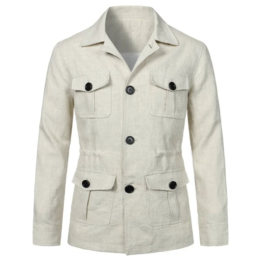 Mens Coats Safari Jacket Linen British Retro Gentry Suit Pockets Outerwear & Coats Fashion Solid Color Male