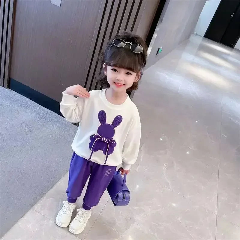 Fashion Toddler Baby Girl Fall Clothes Sets Kids Sports Cartoon Rabbit Sweatshirt Pants 2Pcs Suits Teenage Tracksuit Outfits