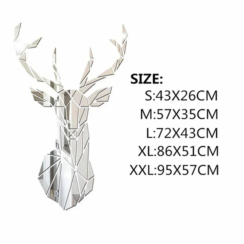 Mirror 3D Wall Stickers Nordic Style Acrylic Deer Head Mirror Sticker Decal Removable Mural for DIY Home Living Room Wall Decors