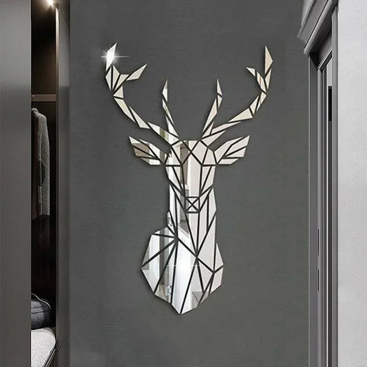 Mirror 3D Wall Stickers Nordic Style Acrylic Deer Head Mirror Sticker Decal Removable Mural for DIY Home Living Room Wall Decors